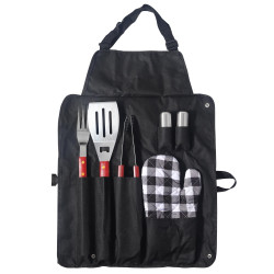 Set ustensile pentru gratar Rosberg R51710A, 7 parti, Sort, Manusa, Lemn/Inox