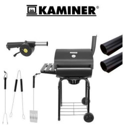 Комплект градинско барбекю със аксесоари KAMINER G9790, духалка, шпатула, шиш, тефлонови подложки