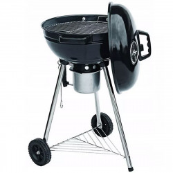Gratar pe carbuni cu capac Mirpol MIR2285, Otel emailat, Gratar cromat, Diametru suprafata de gatit 45 cm, Rotite, Negru/Inox