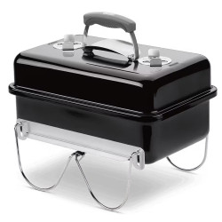 Gratar pe carbuni portabil Weber 1131004 Go Anywhere, 42x26 cm, 3 straturi nichelate, Picioare mobile, Maner rece, Negru/Argintiu