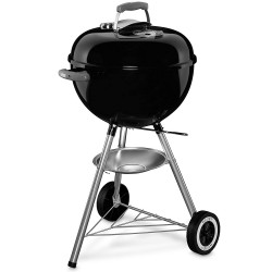 Gratar pe carbuni Weber Classic Kettle 1241304, 47 cm, Otel emailat, Reglare flux aer, 2 roti, 2 manere reci, Termometru, Negru