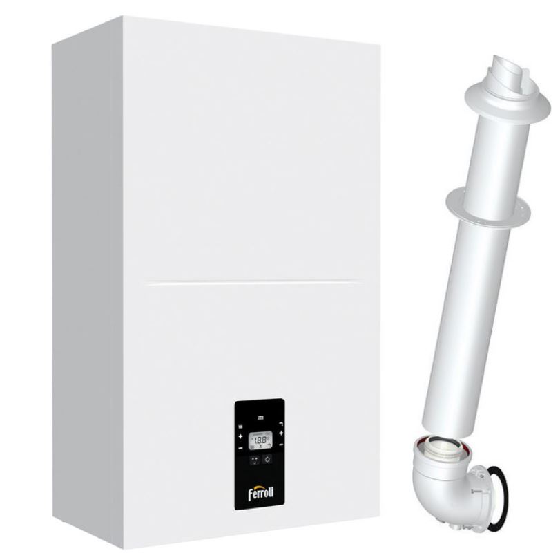 Centrala Ferroli Bluehelix ALPHA 34 C 30 kW Incalzire, 34.8 kW Apa calda, panou comanda digital, Kit evacuare gaze inclus