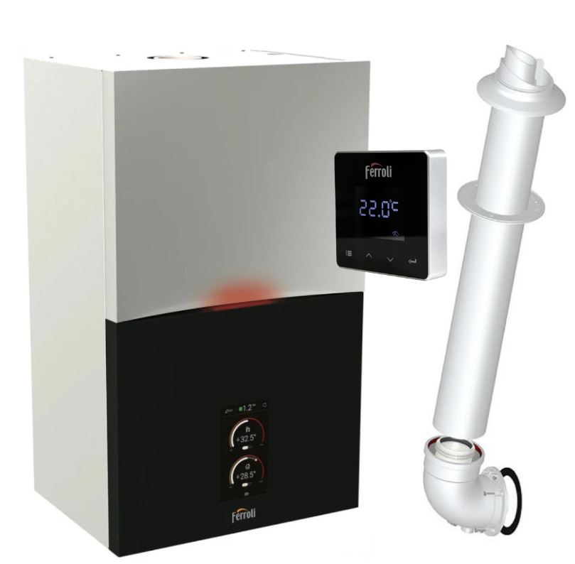 Centrala termica in condensare Ferroli Bluehelix MAXIMA 34C, 34 kW, touch screen 7"", sistem de combustie autoadaptiv, kit evacuare inclus