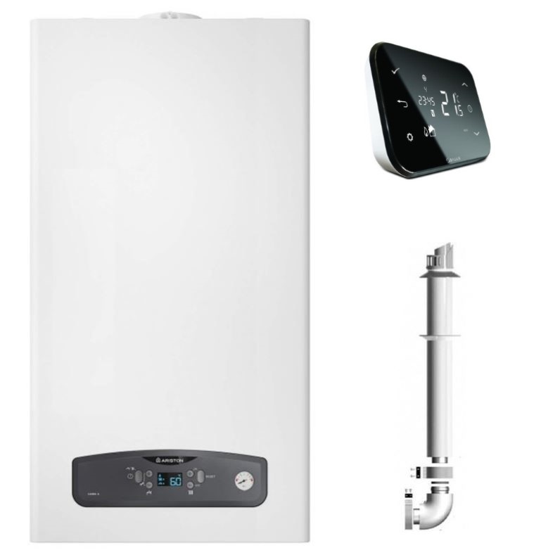 Centrala termica in condensatie Ariston Cares S 24 kW, kit evacuare inclus si Salus IT500 wifi termostat ambient cu control prin internet