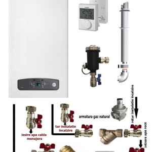Centrala termica pe gaz in condensare Ariston CARES S 30 kW, clasa A, LCD, model nou, termostat ambient, filtru antimagnetita si pachet instalare