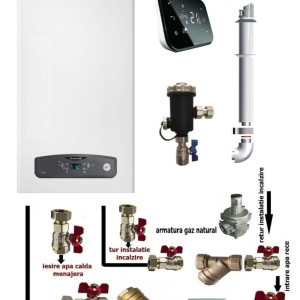 Centrala termica pe gaz in condensare Ariston CARES S 30 kW, clasa A, LCD, model nou, Salus IT500 wifi termostat ambient cu control prin internet, filtru antimagnetita si pachet instalare