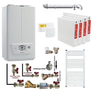 Pachet apartament cu 3 camere, centrala termica pe gaz in condensare IMMERGAS VICTRIX OMNIA 25, kit evacuare inclus, termostat, calorifere otel, kit armaturi centrala, robineti calorifere