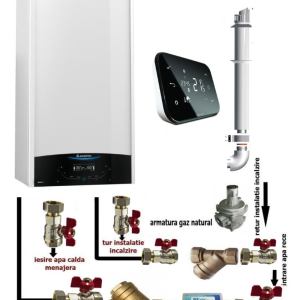 Pachet centrala termica in condensare Ariston Genus One+ 30 EU 30 kW, termostat Salus IT 500, si pachet instalare centrala termica murala,care contine toti robinetii si filtrele pentru un montaj corespunzator