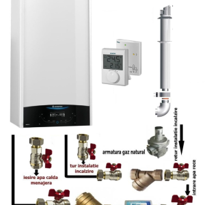 Pachet centrala termica in condensare Ariston Genus One+ 30 EU 30 kW, termostat si pachet instalare centrala termica murala,care contine toti robinetii si filtrele pentru un montaj corespunzator