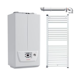 Pachet Centrala termica in condensare Immergas Victrix Omnia 25, kit evacuare inclus si radiator baie Fornello 500x800