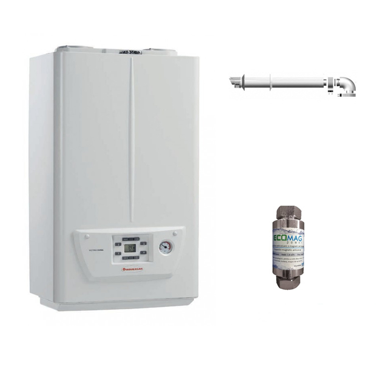 Pachet centrala termica pe gaz in condensare IMMERGAS VICTRIX OMNIA 25, kit evacuare si filtru magnetic anticalcar incluse