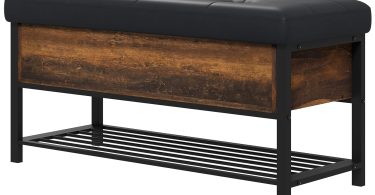 HOMCOM Banca de Pantofi cu Capac Rabatabil, Bancheta Tapitata pentru Intrare cu Compartiment Ascuns si Raft Inferior pentru Hol, Maro Rustic