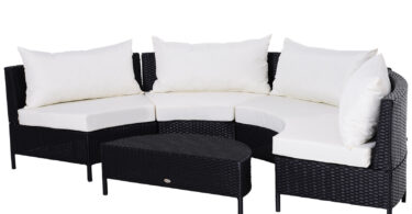 Outsunny Set Lux Mobilier Grădină Ratan, Canapea 4 Locuri cu Saltea Spumă, Perne Decorative, Negru | Aosom Romania