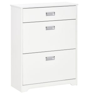 Suport de Pantofi Modern din Lemn, 2 Sertare cu Etajera Reglabila pentru 16 Perechi de Încaltaminte si Sertar Mic, 70x29x92cm, Alb HOMCOM | Aosom RO