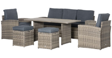Outsunny Set Complet Mobila de Gradina, 6 Piese din Ratan PE, Include Perne Moi, Gri, Design Elegant pentru Exterior | Aosom Romania