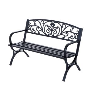 Banca pentru gradina Outsunny din fonta prelucrata, Negru, 127x60x85cm | Aosom Romania