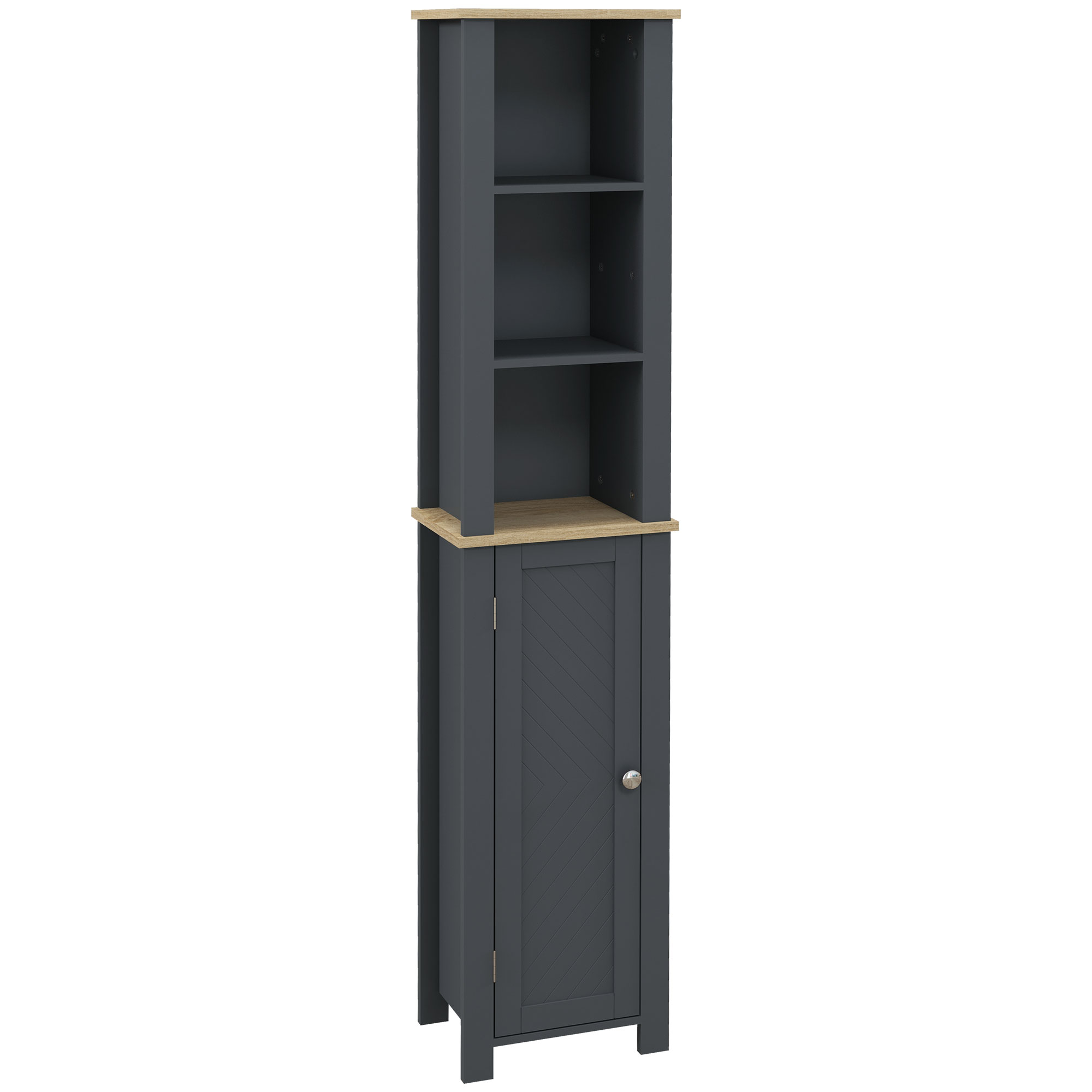 Dulap de Depozitare Inalt pentru Baie, Organizator de Baie cu Dulap cu Usa si 3 Rafturi, pentru Lenjerie, 34x23x165cm Gri kleankin | Aosom Romania