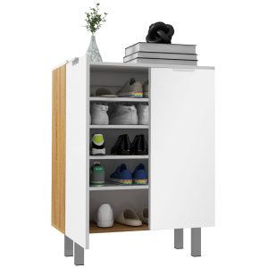 HOMCOM Dulap pentru Pantofi pentru 15-20 Perechi de Pantofi, Dulap pentru Pantofi cu Rafturi Reglabile și Închidere Moale, 76x33.5x95 cm, Alb Lucios