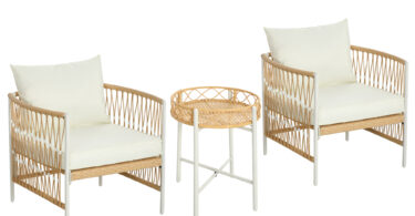 Outsunny Mobilier de Terasa din Rachita din 3 piese, Set de Terasa de Exterior din Ratan din PE, Mobilier de Balcon cu Perne Moi pentru Sezut