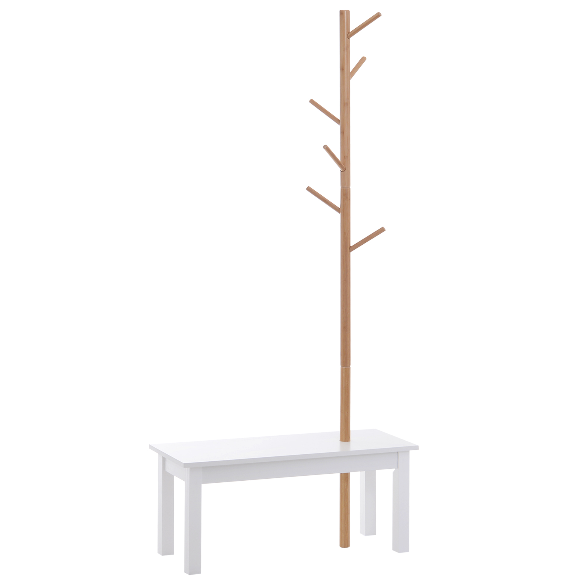 HOMCOM Bancă cu Cuier în Bambus, Design Modern, Spațiu de Depozitare, Alb și Lemn, 80x30x180 cm | Aosom Romania