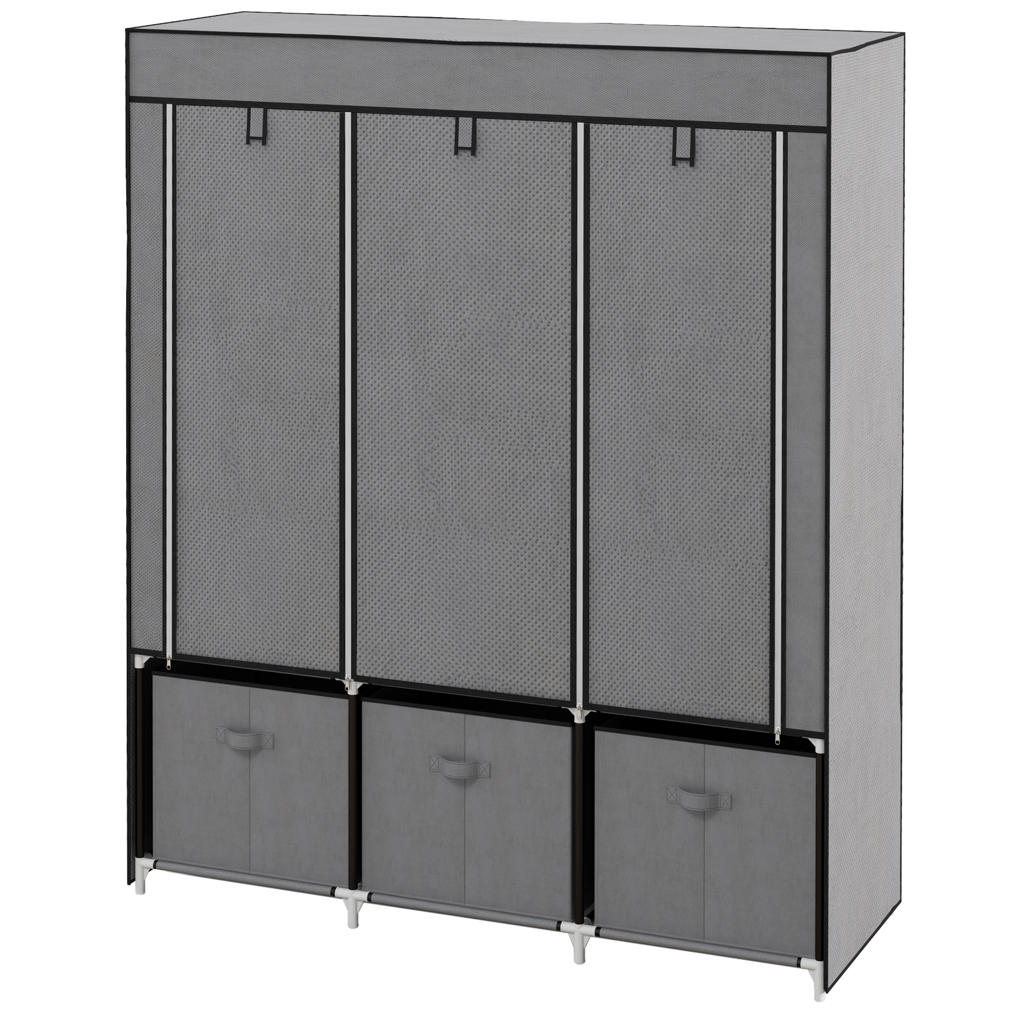 HOMCOM Sifonier din Panza care Economiseste Spatiul, Garderob Pliabil cu Rafturi si Sertare, Usi care se Ruleaza cu Fermoar, 125x43x162.5cm, Gri