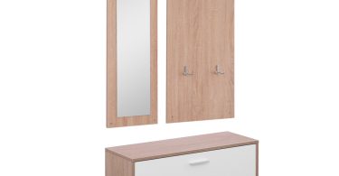 HOMCOM Set 3 Piese Dulap Pantofi cu Cuier si Oglinda pentru Hol in Lemn, 80x27x46.5cm | Aosom Romania