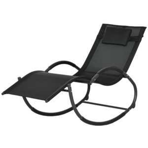 Outsunny Șezlong de Grădină, Balansoar cu Gravitație Zero, Șezlong Impermeabil cu Tetieră, 155x61x88 cm, Negru | Aosom Romania