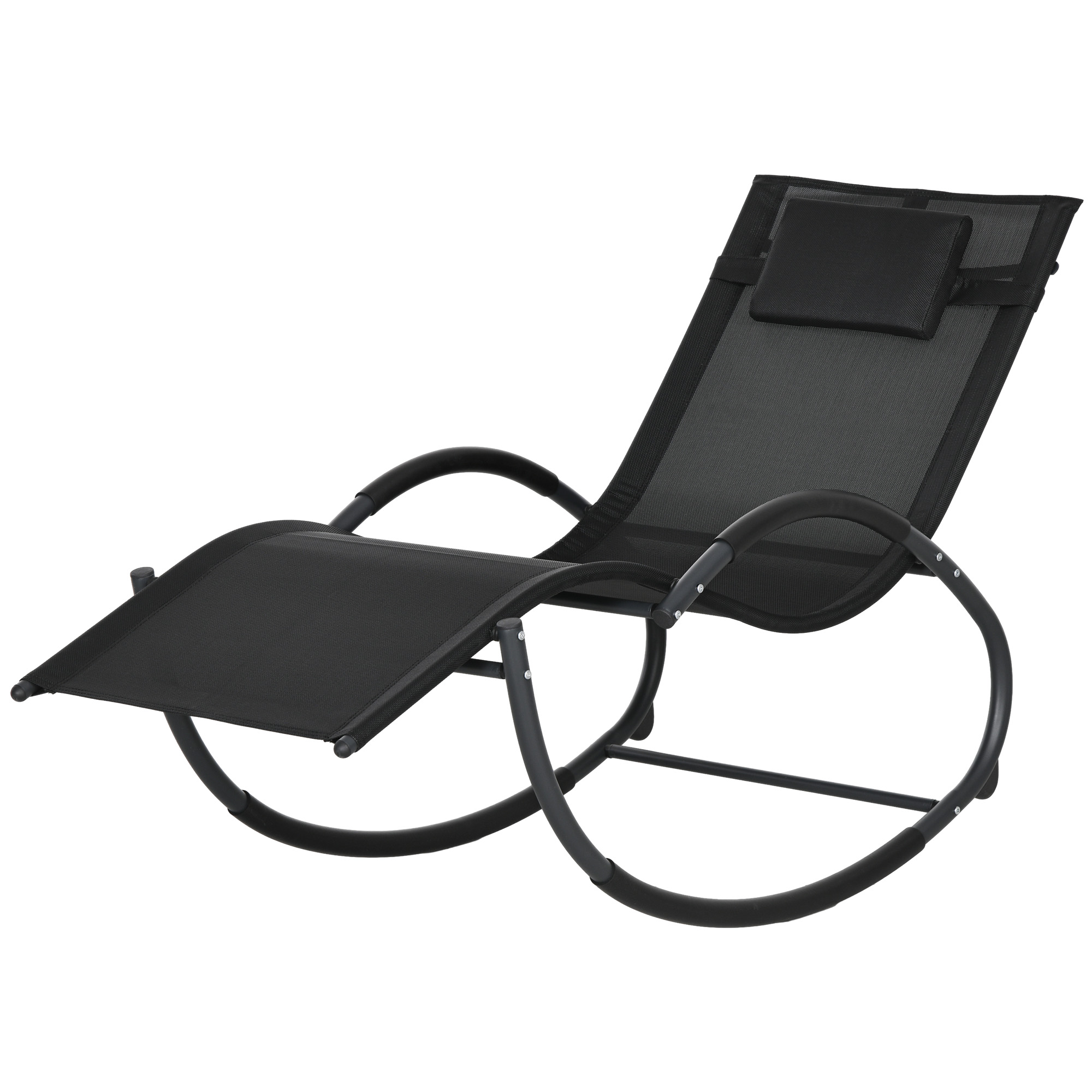 Outsunny Șezlong de Grădină, Balansoar cu Gravitație Zero, Șezlong Impermeabil cu Tetieră, 155x61x88 cm, Negru | Aosom Romania