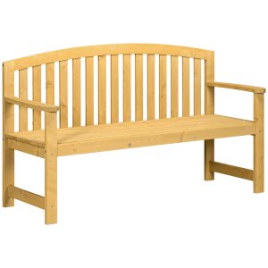 Outsunny Bancă în Aer Liber, Bancă de Grădină cu 2 Locuri cu Spătar și Cotieră pentru Terasă, Verandă, Piscină, Balcon, 143x51x85 cm, Lemn Natural