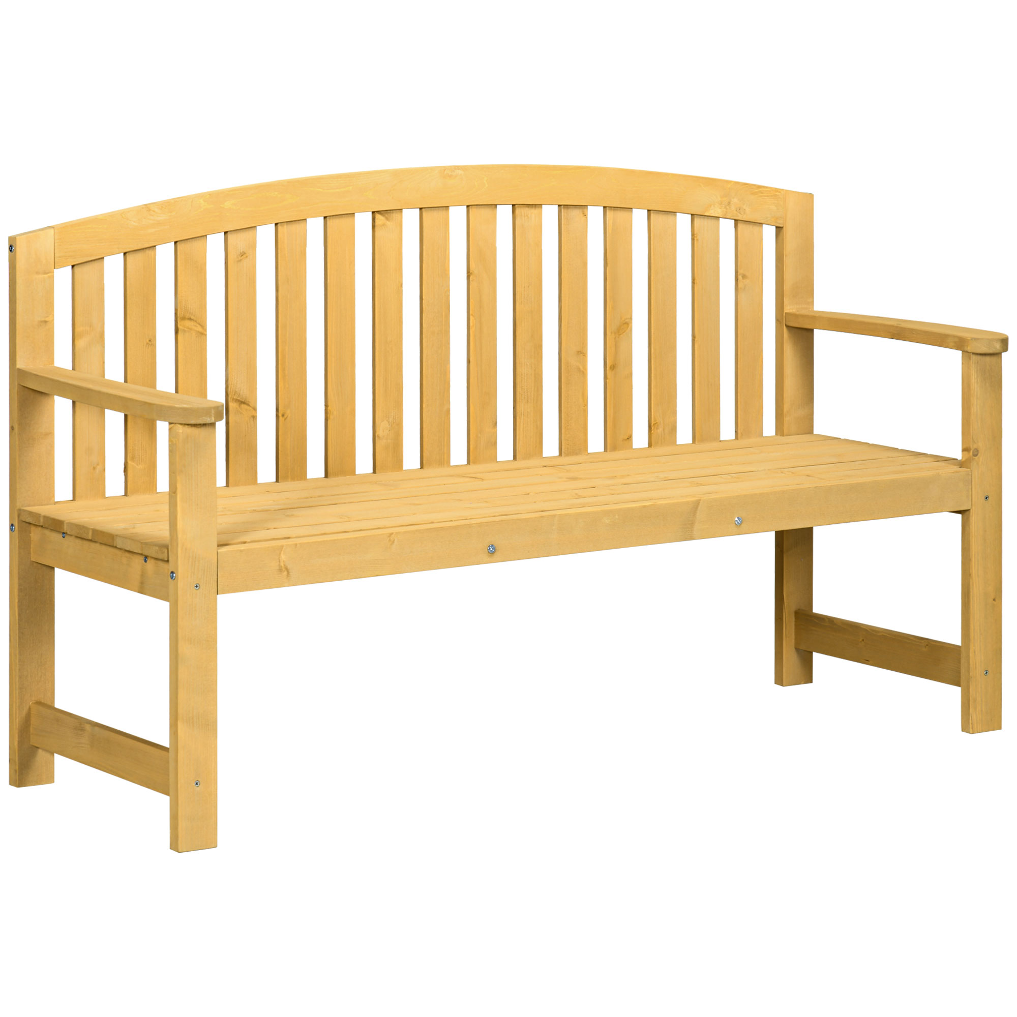 Outsunny Bancă în Aer Liber, Bancă de Grădină cu 2 Locuri cu Spătar și Cotieră pentru Terasă, Verandă, Piscină, Balcon, 143x51x85 cm, Lemn Natural
