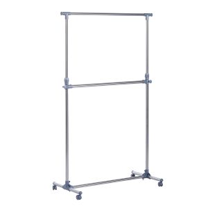 HOMCOM Cuier pentru haine cu inaltime si extensie reglabile, 165 x 48 x 180 cm, Inox / ABS, Argintiu / Gri | Aosom Romania