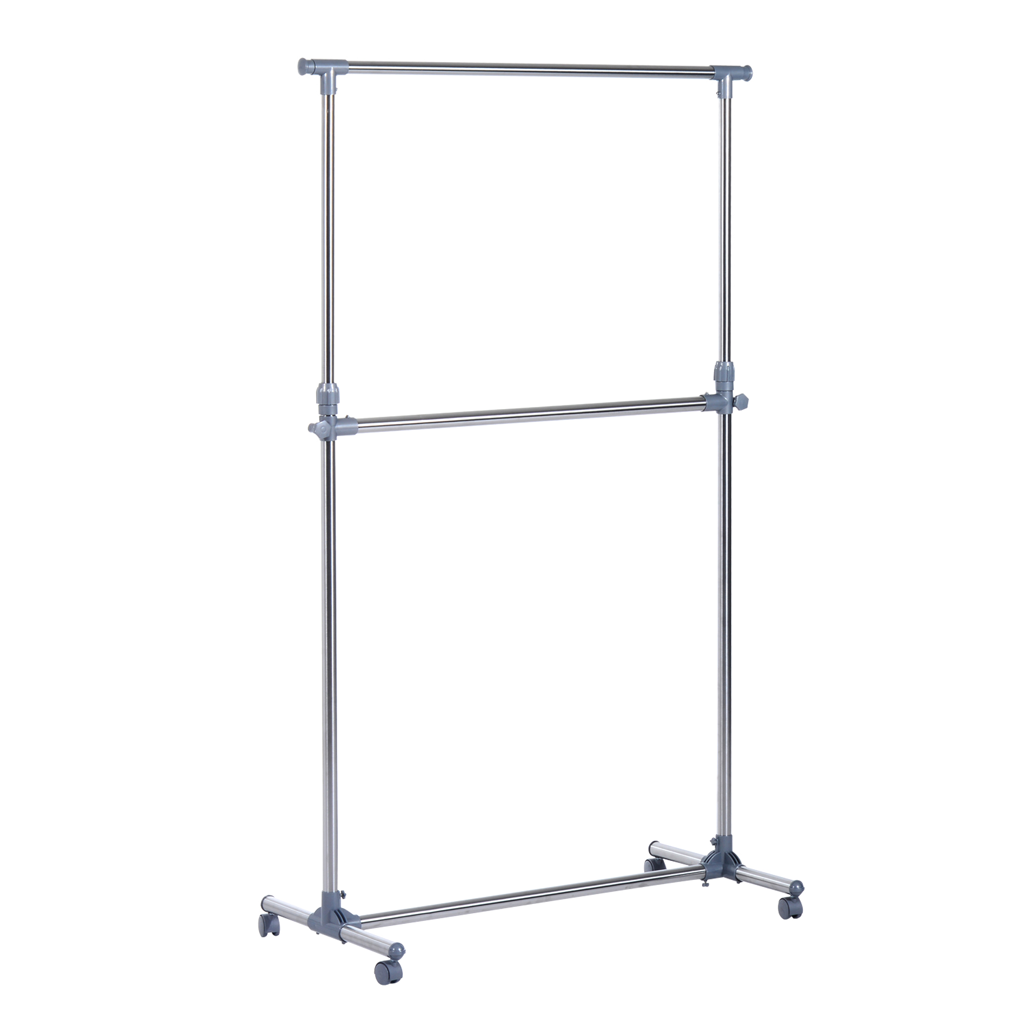 HOMCOM Cuier pentru haine cu inaltime si extensie reglabile, 165 x 48 x 180 cm, Inox / ABS, Argintiu / Gri | Aosom Romania