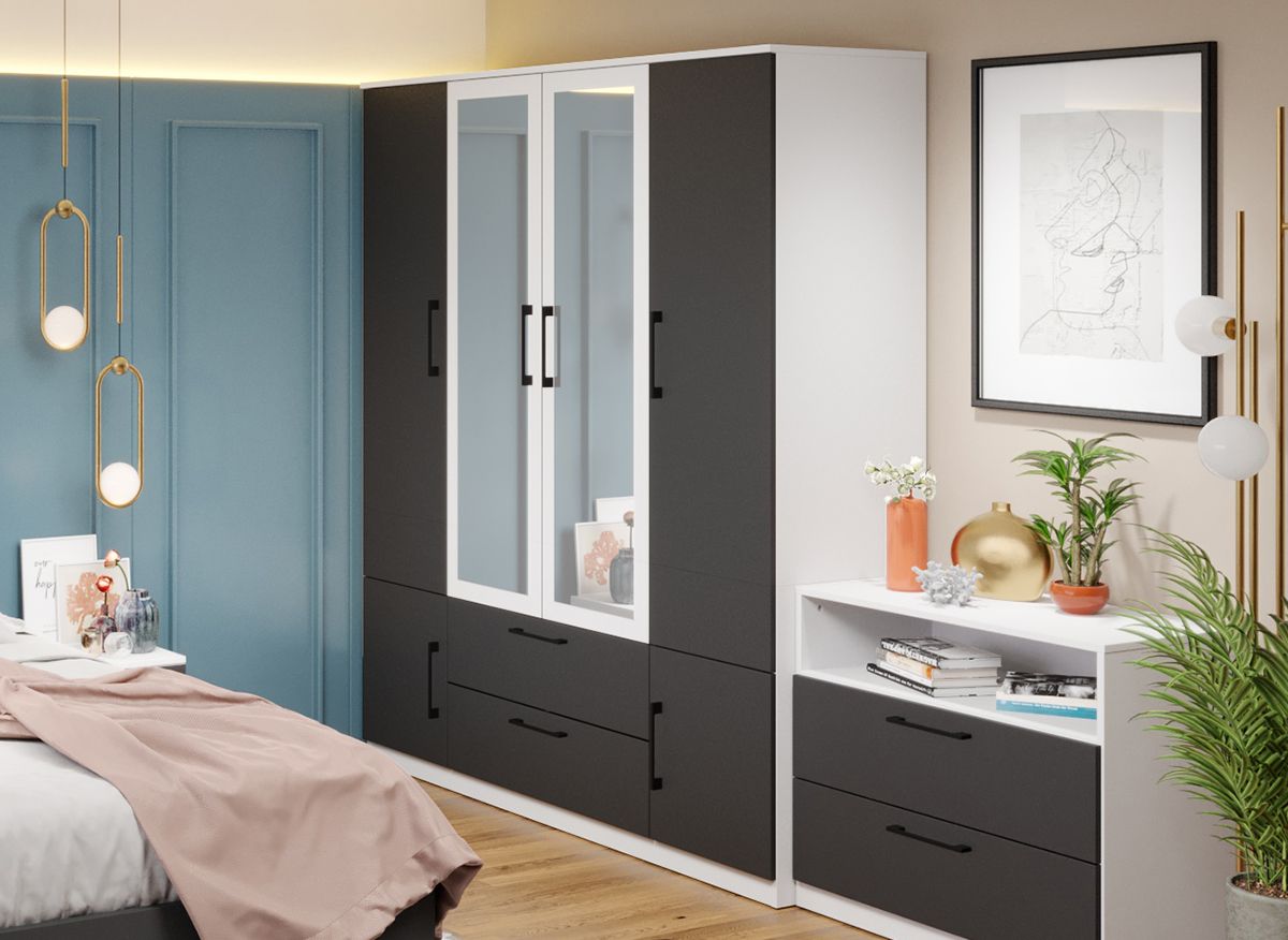 Dulap Benjamin Gri / Alb – C165/01 cu oglinda - imagine 3