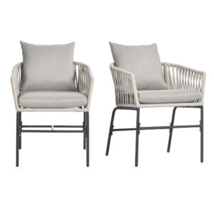 Outsunny Set Bohem de Scaune de Terasa din Franghie Impletita 2 Bucati, Scaune de Exterior cu Perne Confortabile, Design Modern | Aosom Romania