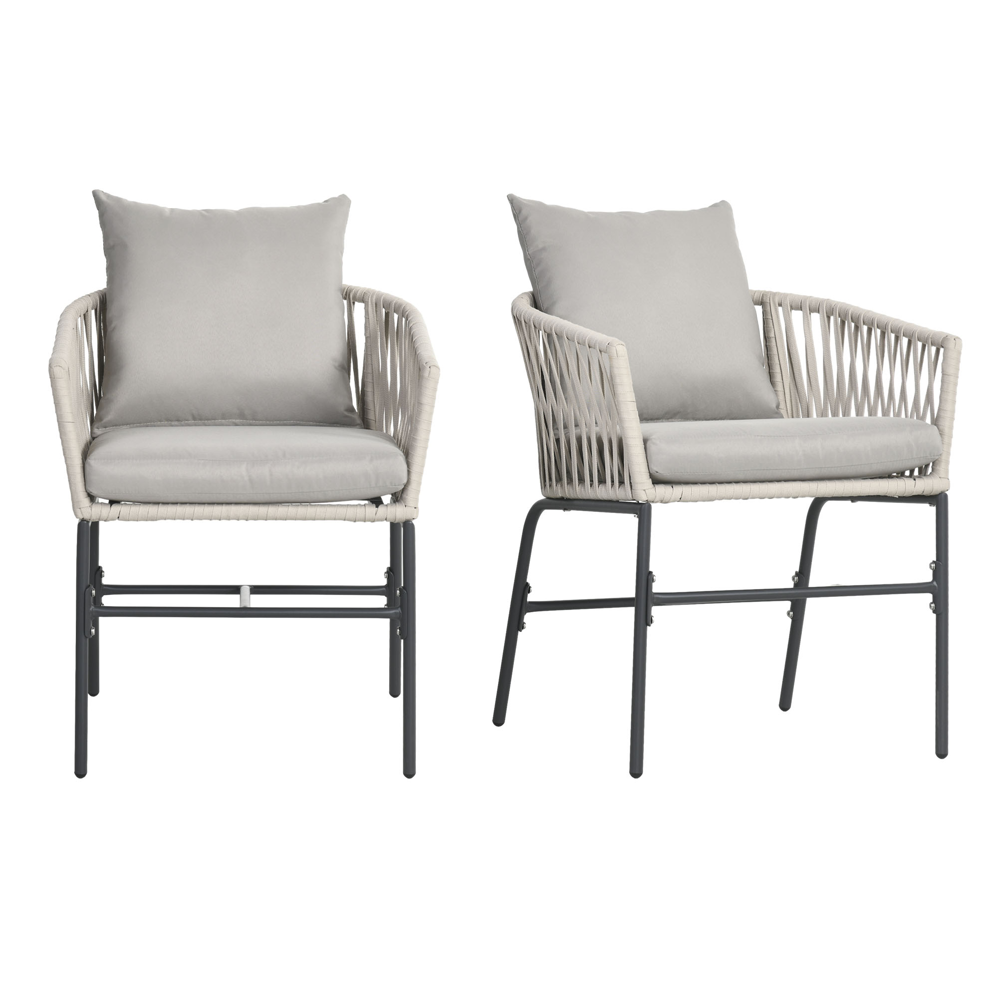 Outsunny Set Bohem de Scaune de Terasa din Franghie Impletita 2 Bucati, Scaune de Exterior cu Perne Confortabile, Design Modern | Aosom Romania