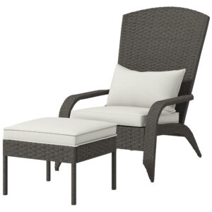Outsunny Scaun Adirondack cu taburet din rachita pentru terasa, Scaun de exterior pentru semineu cu perne, spatar inalt | Aosom Romania