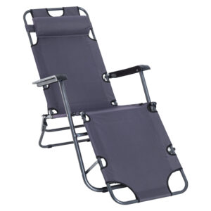 Sezlong Pliabil Outsunny cu brate de Gradina sau Pisina, Metal tesatura Oxford, Buzunar depozitare, Gri | Aosom Romania
