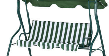 Outsunny Balansoar cu 3 Locuri cu Acoperiș Reglabil și Perne Tapițate, Leagăn de Grădină din Oțel și Poliester, 170x110x153 cm, Verde | Aosom Romania