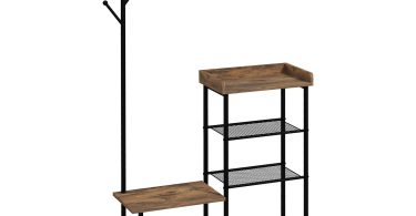 Cuier pentru Haine de Podea cu 6 Carlige HOMCOM, PAL si Otel cu Dulap de Pantofi cu Rafturi, 92.5x28.2x182cm, Maro | Aosom Romania
