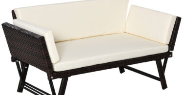 Outsunny Canapea de Grădină 2 Locuri cu Sezlong, Design Modern, 129x66x67 cm, Alb | Aosom Romania