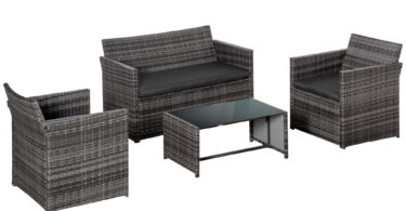 Outsunny Set Mobilier de Grădină Rattan PE 4 Piese, Canapea 2 Locuri, 2 Scaune, Măsuță, Design Elegant, Maro | Aosom Romania