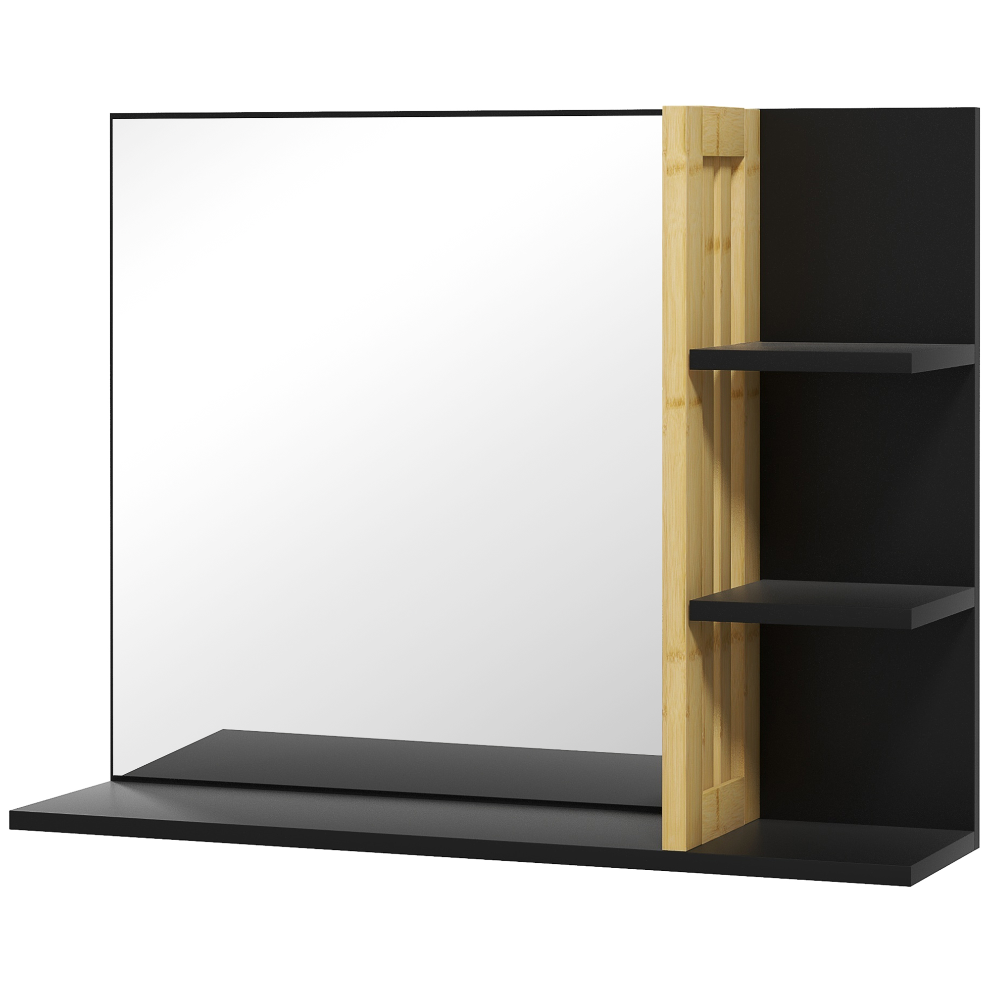 HOMCOM Oglindă Baie cu Poliță, Oglindă de Machiaj Montată pe Perete, Oglindă Cosmetică cu 4 Rafturi de Depozitare pentru Machiaj, 45x15x58.5 cm, Negru