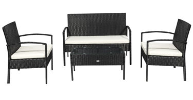 Outsunny Set Mobilier de Grădină din Ratan Negru 4 Piese cu Perne Confortabile 108x60x77cm Ideal pentru Terasă și Spații Exterioare | Aosom Romania
