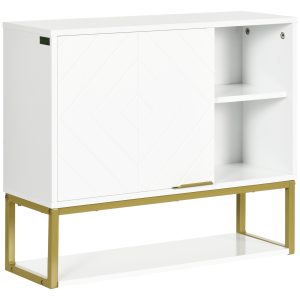 Kleankin Dulap de Baie Compact cu 2 Nivele, Montare pe Perete, Rafturi Deschise, din MDF Alb, Soluție Inteligentă de Depozitare | Aosom Romania