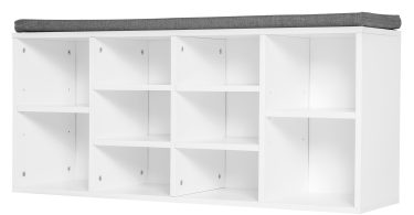 HOMCOM Bancheta Pantofar cu Rafturi Reglabile, Mobilier Hol din Lemn, Alb și Gri, 104x30x48cm | Aosom Romania