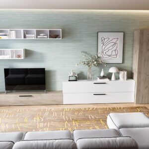 Living Pati 098 - Mobila Sufragerie Alba + Stejar
