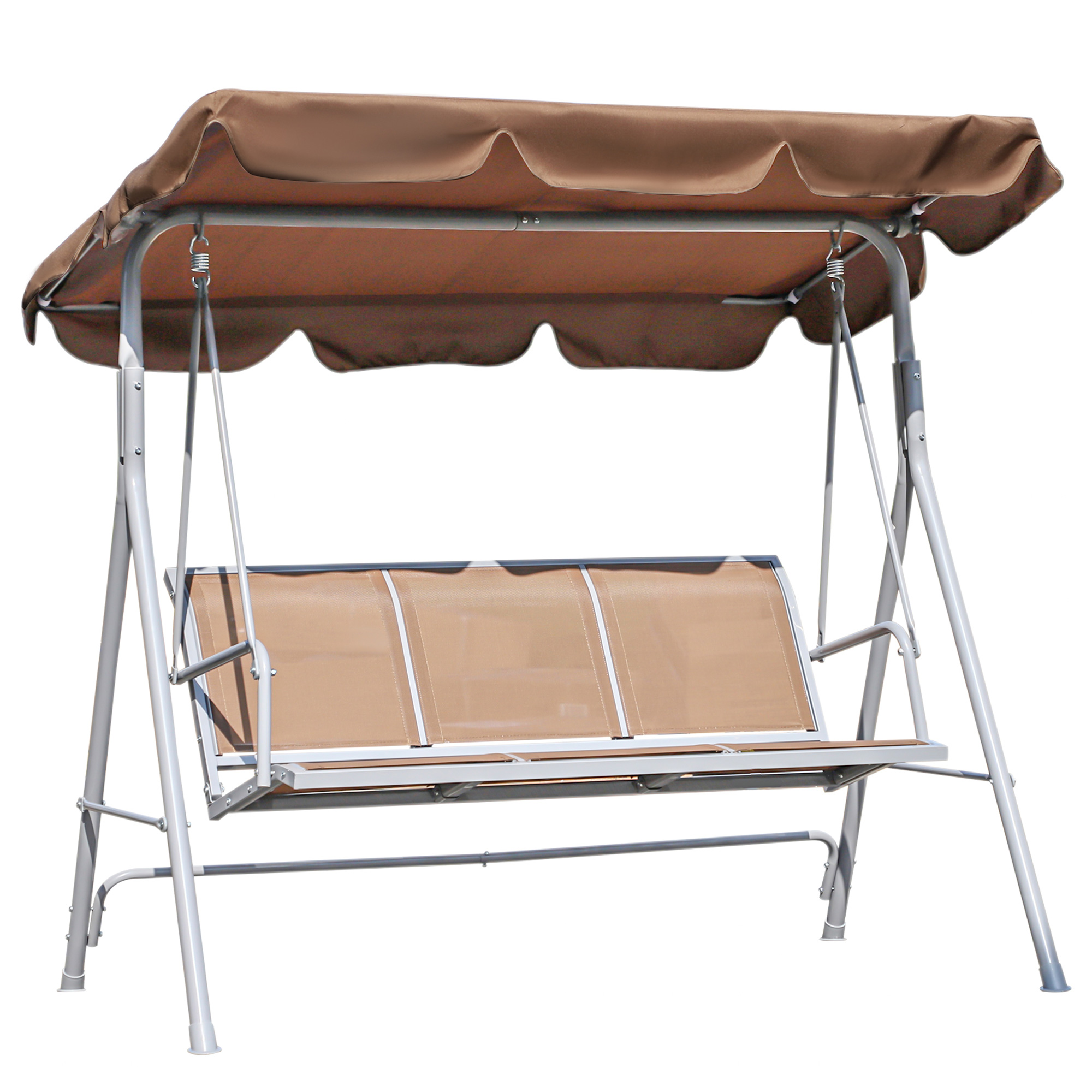 Outsunny Balansoar de Gradina 3 Locuri Schelet in Metal Maro 170 x 112 x 153 cm | Aosom Romania