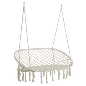 Outsunny Hamac Balansoar pentru Gradina si Casa cu 2 Locuri din Macramé Alb Crem | Aosom Romania