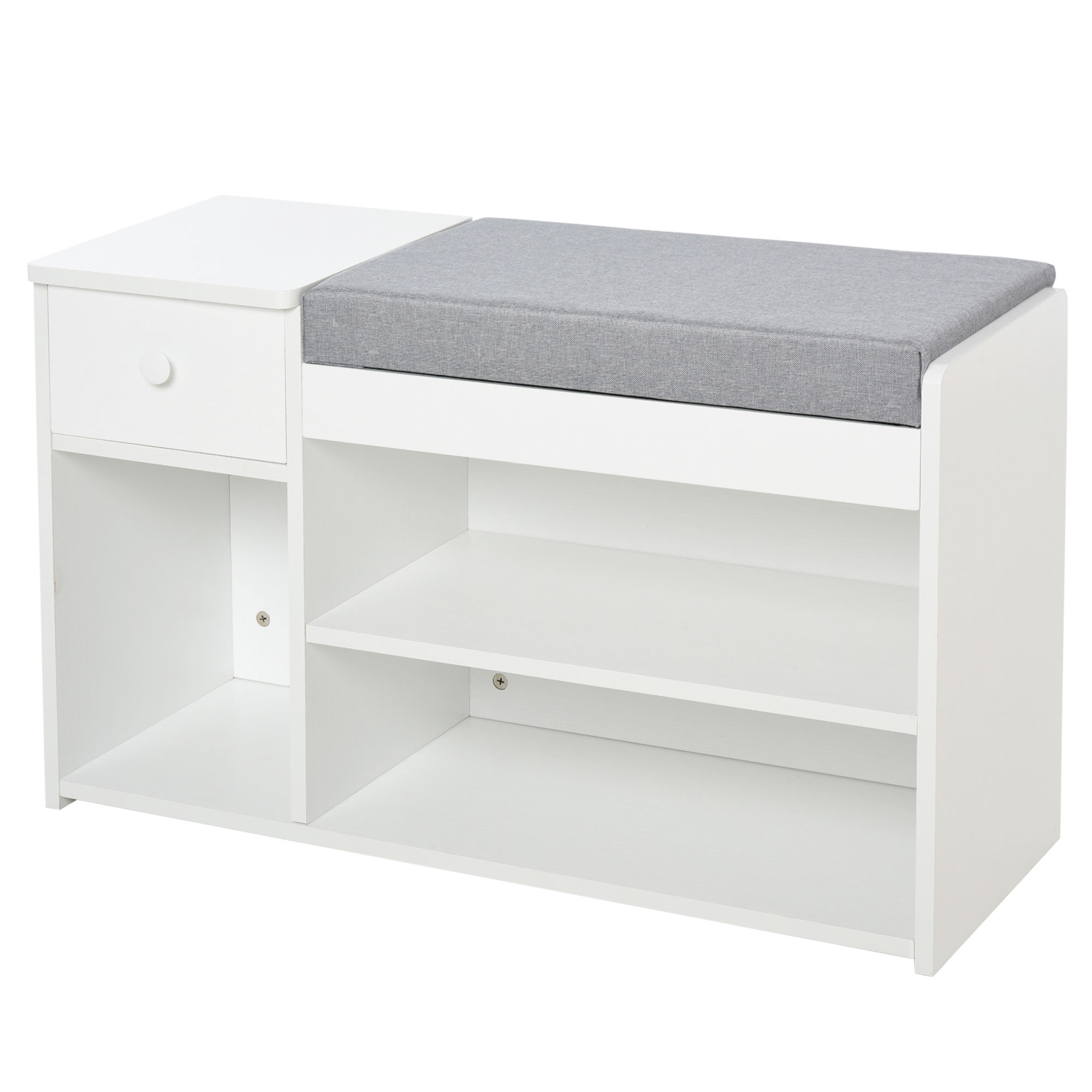 Banca pantofar cu perna, sertar si 3 compartimente deschise, mobilier din lemn pentru hol 81x31.5x49cm, alb | Aosom Romania
