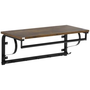 HOMCOM Raft Montat pe Perete, Spațiu de Depozitare, Oțel/PAL, 66x30x27cm, Maro și Negru | Aosom Romania